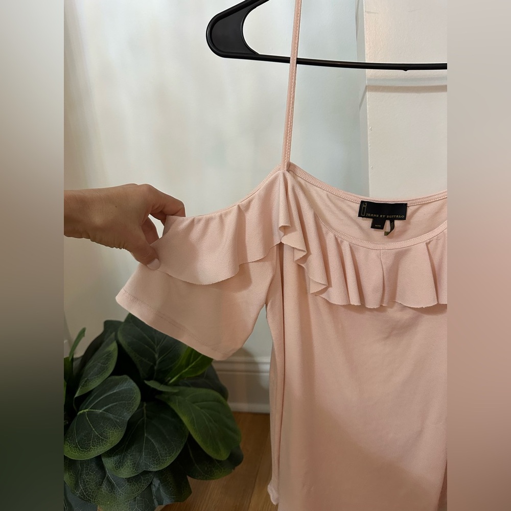 Pink Ruffle Cold Shoulder Top - Picture 3 of 4